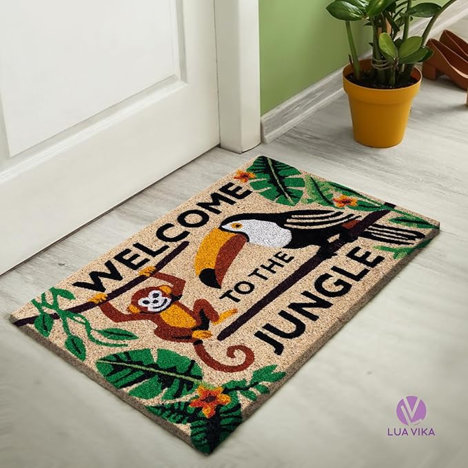 Coir Door mats Outdoor - Welcome to The Jungle - Welcome mats for Front Door - Coir Doormat Outdoor Entrance - 16''x27.5''