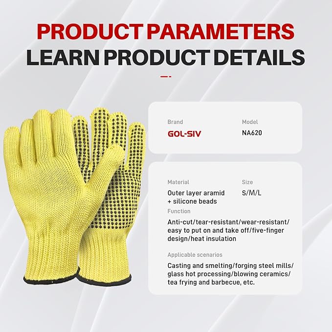 Heat Cut Resistant Gloves,Aramid Oven Gloves with Fingers,Heat Resistant Up to 550°F, silicone beads Thick Knit Design,Machine Washable - Grill Mitts for Men & Women(silicone beads, Large)
