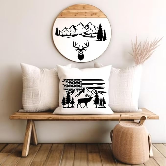 Mountain Stencils for Painting on Wood Burning Stencils and Patterns Reusable Nature Deer Tree Stencils for Crafts Canvas Furniture Wall Drawing Pattern Decorative (Mountain)