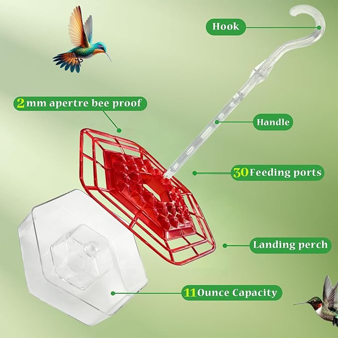 2 Pack Hummingbird Feeders for Outdoors Hanging with 30 Feeding Ports Saucer Humming Bird Feeder with Integrated Ant Moat Bee-Proof Leak-Proof No Drip, Easy Cleaning and Refill