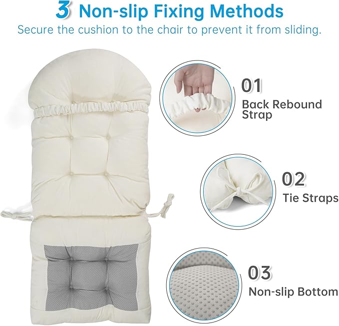 Rocking Chair Cushions Set - Non-Slip Adirondack Chair Cushions with Ties Indoor/Outdoor Rocking Chair Pad for Living Room, Bedroom, Balcony, Office