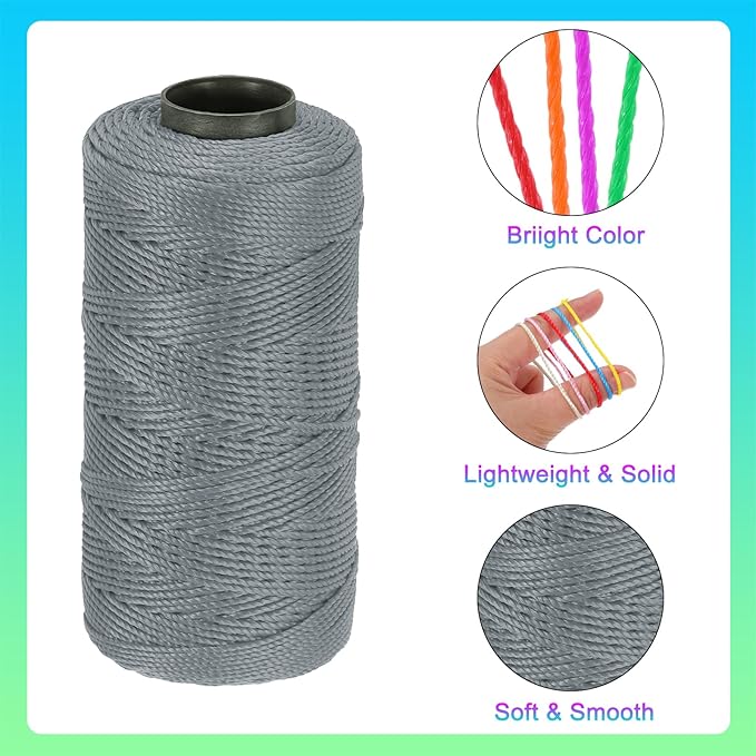 MECCANIXITY Nylon String 3 Strands Twisted Mason Line 1.5mm x 218 Yards Nylon Twine String for DIY Projects, Home Improvement, Gardening, Gift Wrapping, Christmas Party Supplies, Grey