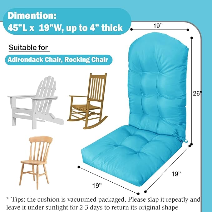 Adirondack Chair Cushion, Waterproof Outdoor Seat Cushions for Patio Furniture, Thick High Back Replacement Pad for Porch Lawn Wicker Dining Desk Chair, Rocking Chair Cushion, Teal