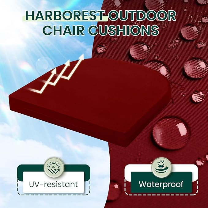 HARBOREST Outdoor Chair Cushions Set of 4, Water Resistant Patio Chair Cushions with Ties, Outdoor Seat Cushions for Patio Furniture, 17"x16"x2", Burgundy