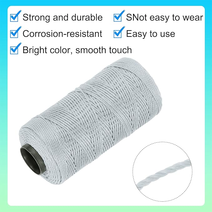 MECCANIXITY Nylon String 3 Strands Twisted Mason Line 1.5mm x 218 Yards Nylon Twine String for DIY Projects, Home Improvement, Gardening, Gift Wrapping, Christmas Party Supplies, Light Grey