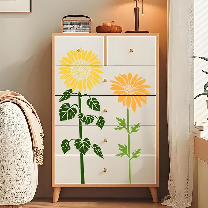 10 Pcs Large Sunflower Stencils for Painting Reusable Floral Butterfly Leaf Crafts Stencils Set for DIY Drawing, Walls, Wood, Window, Garden Fence Furniture