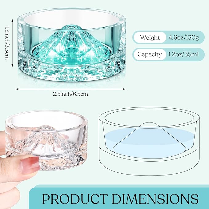 Baderke 2 Pcs Hamster Water Bowls Glass Hamster Food Bowls 35ml Mountain Style Drinking Container Anti Turning for Guinea Pig Gerbils Mice Rats Chinchilla Small Pets(Clear and Green)