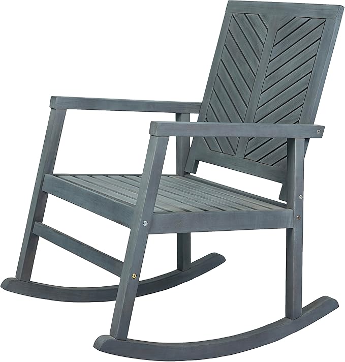 JONATHAN Y RCK100B Ned Modern Chevron-Back 300-Lbs Support Acacia Wood Patio Outdoor Rocking Chair for Garden, Lawn, Backyard, Pool, Deck, Beach, Firepit, Gray