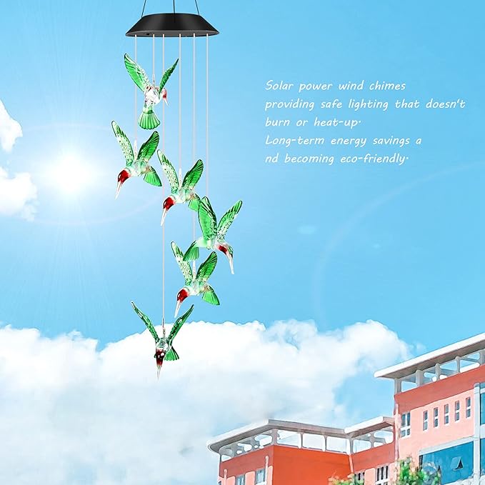 JOBOSI Hummingbird Decor Gifts, Solar Hummingbird Wind Chimes Lights, Mothers Day Wind Chime Gift, Gifts for mom, Women, Grandmother, Outdoor Garden Lawn Yard Decor (XL/3.5 * 4.5in)