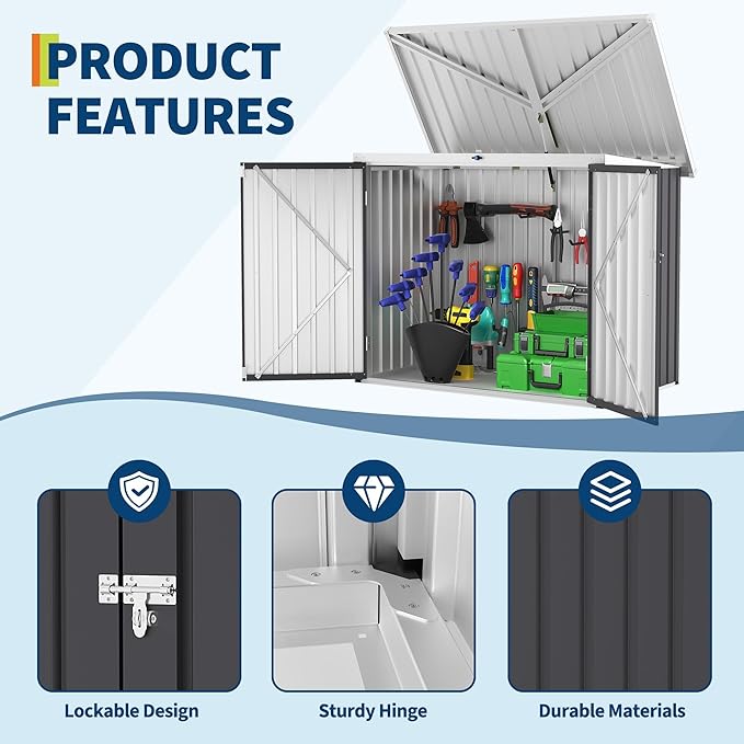 Outdoor Trash Can Storage Box with Lock Latch & Sloped Roof, Outdoor Storage Shed with Galvanized Steel Trash Bin Enclosure for Backyard, Patio & Garden Tool Organization