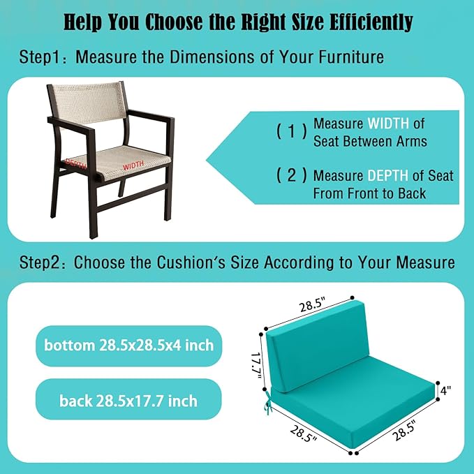 Outdoor Cushions for Patio Furniture, Outdoor Seat and Back Cushion, Waterproof Hampton Bay Deep Seat Replacement Couch Cushions for Garden Lawn, 28.5x28.5 Blue