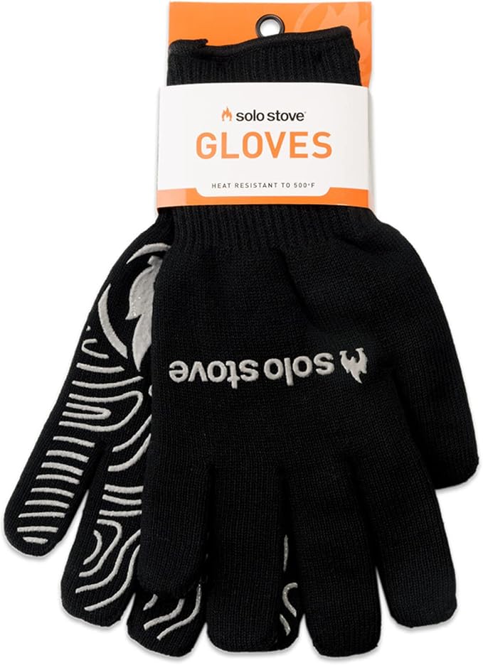 Solo Stove High Heat Gloves, Grill/BBQ Gloves, Oven Mitts, Heat-Resistant up to 450°F, Non-Slip, Black, One Size