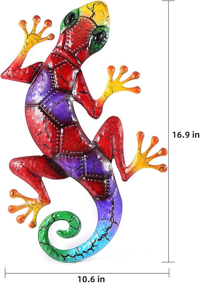 YWHWXB Metal Gecko Wall Decor,Outdoor Hanging Lizard Wall Art,Colorful Metal Lizards Wall Art Decor for Indoor/Outdoor Garden/Balcony/Yard Fence Decoration(16.9 ×10.6 × 0.5 in,Red)