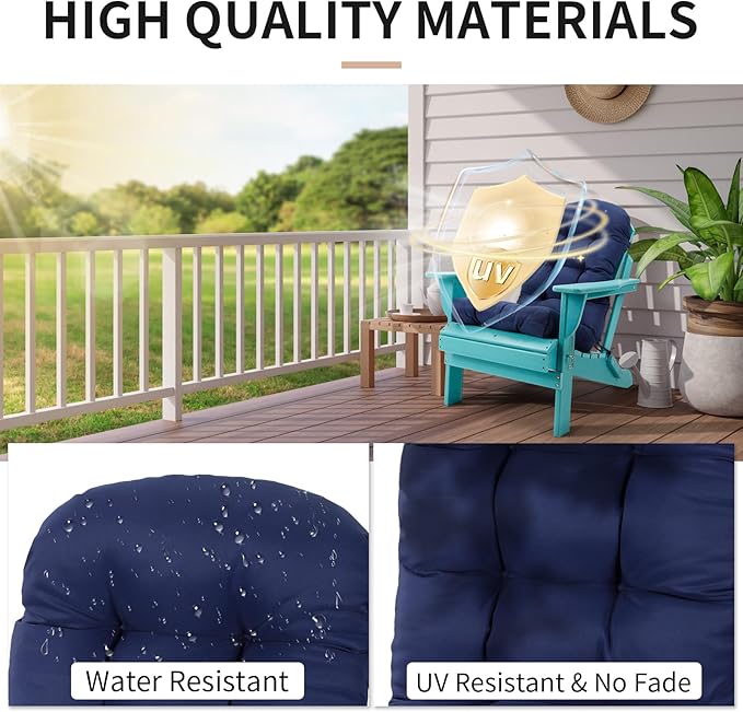 Adirondack Chair Cushion, High Back Patio Chair Cushions 48 x 19.7 x 4.7 Inch, Indoor/Outdoor Thickened Rocking Chair Cushion, Fade-Resistant & Waterproof (Dark Blue, Set of 1)