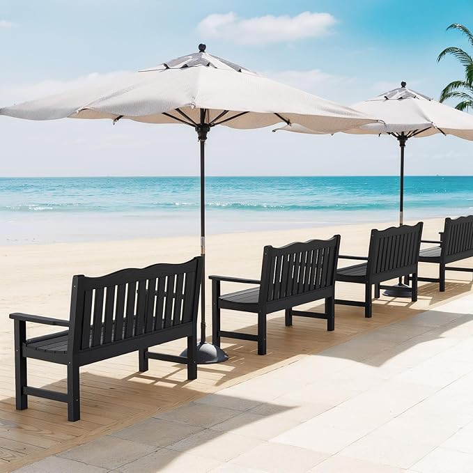 Stoog All-Weather 2-Person Outdoor Bench, 800 lbs Capacity HIPS Plastic Garden Bench for Patio, Backyard, Porch and Park, Never Fades & Rust-Proof, Black