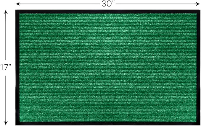 LuxUrux Striped Green Door Mat 2-Pack - Heavy-Duty, Waterproof, Low-Profile (17''x30'') - Indoor/Outdoor Mats for Entry, Patio, Garage - Easy to Clean, Ideal for High Traffic Areas
