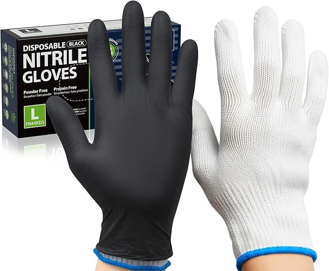 BBQ Gloves, 6 Heat Resistant Cotton Liners + 100 Disposable Nitrile Gloves for Barbecue, Grilling, Cooking, Smoker