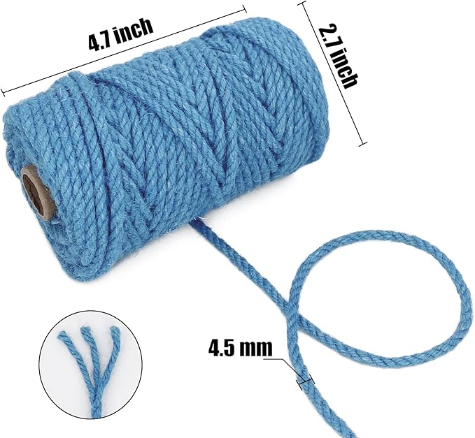 Leecogo 4.5mm Jute Rope 100 Feet Natural Craft Rope Twine String Perfect for Home Gardening Macrame Arts Crafts DIY Cat Scratching Post Replacement Repairing Recovering Cats Toy Making,Blue