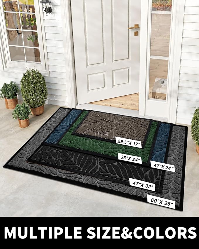 Yimobra Front Door Mat Outdoor Indoor, 29.5x17 All-Season Waterproof Door Mat Outside Entrance, All-Weather Non-Slip Outside Doormat for Garage Patio Entryway, Black
