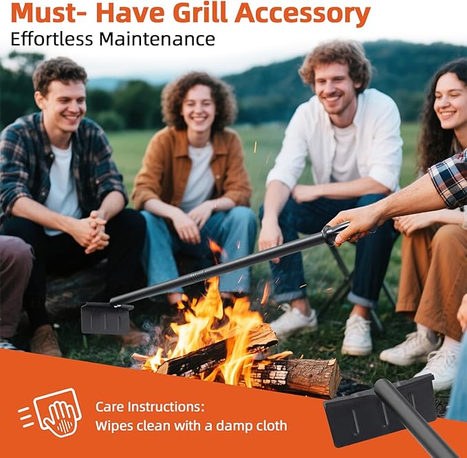 BBQ Charcoal Rake, 29 Inch Grill Ash Removal Rake for Fireplace Wood Stove Pizza Oven, Metal BBQ Cleaner Poker Scraper, Heavy Duty Barbecue Grilling Utensils Tool for Smoker,Ceramic, Kamado