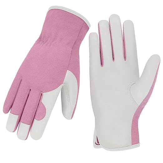 Gardening Gloves, Garden Gloves for Women and Men, Thorn Proof Working Gloves, Durable Leather Work Garden Gloves for Yard & Outdoor Work, Pink, L