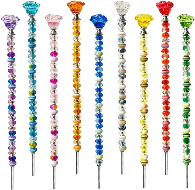 255Pcs Fairy Garden Accessories Outdoor Kit for Different Holidays, Fairy Wand Garden Stake Beads Kits with Large Hole Beads and Crystal Flowers, Beaded Garden Stake Kit (Crystal Flower)