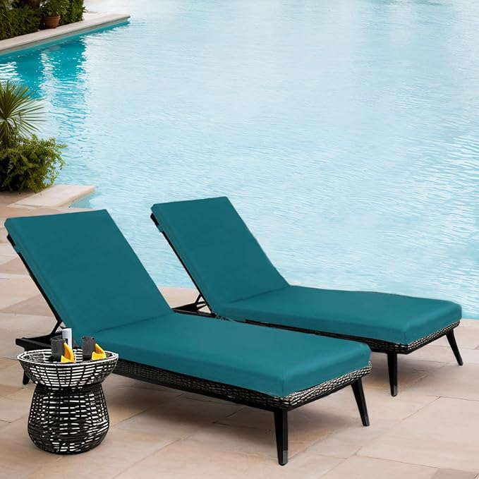 Only choice Outdoor Chaise Lounge Cushion Set of 2, 75" x 24" Lounge Chair Cushion Water-Resistant & Fade-Resistant for Lawn, Pool, Replacement Seat Cushion for Patio (Blue)