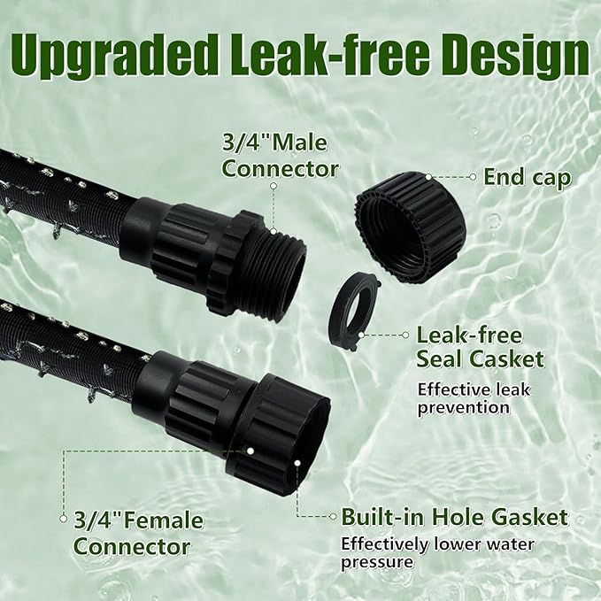 Flat Soaker Hose 100ft, Garden Hose with Heavy Duty Double Layer Design, Drip Irrigation Hose Saves 80% Water, Leak Proof Sprinkler Hose for Garden, Lawn, Vegetable plot (50ft x 2)