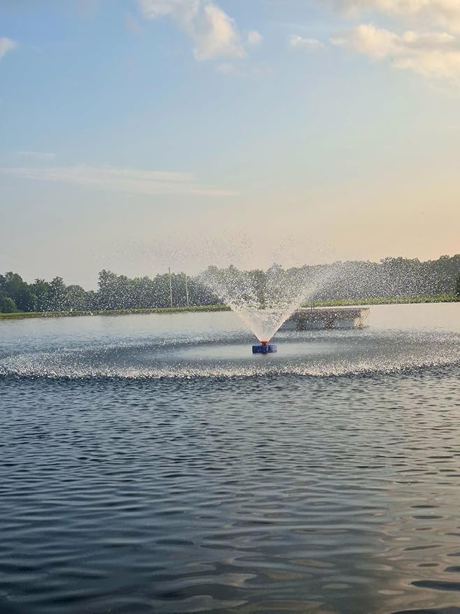 Pond Aerator Fountain, 15000 GPH 1HP 110V 750W Floating Fountain Pump, Fit for Large Small Outdoor Ponds Lakes - with 100 Feet Power Cord & Timer Fully Automatic Stainless Steel Aerator