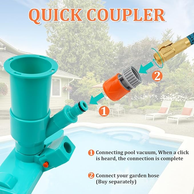 POOLWHALE Upgrades Pool Spa Pond Mini Jet Vac Vacuum Cleaner w/Brush, Bag,6 Sections Telescopic Pole of 56.5" and Handle