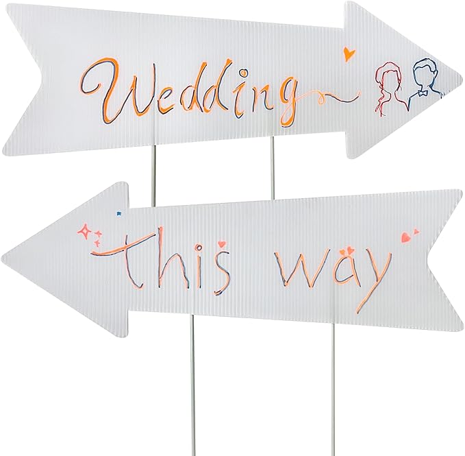 Blank Arrow Signs With Stakes 6 Pack - 17 x 6 Inches Wedding Directional Yard Signs, This Way Arrow Birthday Party Signs