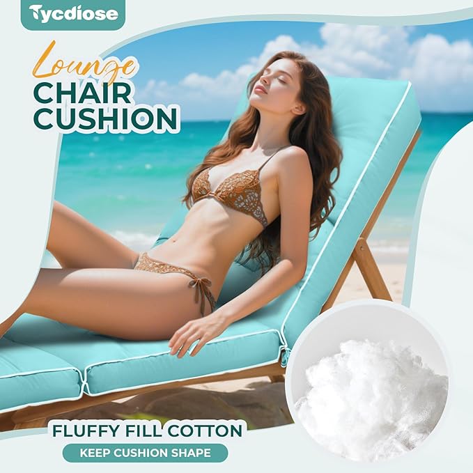 Outdoor Chaise Lounge Chair Cushion, Waterproof Non-Slip Patio Chaise Lounge Cushions for Outdoor Furniture, Thickened Patio Pool Lounger Chair Cushion, 76.4 x 22.8 x 4.7 Inches, Teal