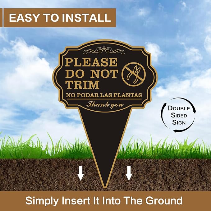 Double Sided Yard Sign, Do Not Trim / NO PODAR LAS PLANTAS Garden Sign for Lawn, 10"x14" Bilingual English and Spanish Warning Sign with Stake, Rust-Free Metal, Weatherproof UV Printed for Outdoor Use (DO NOT TRIM-1PACK)