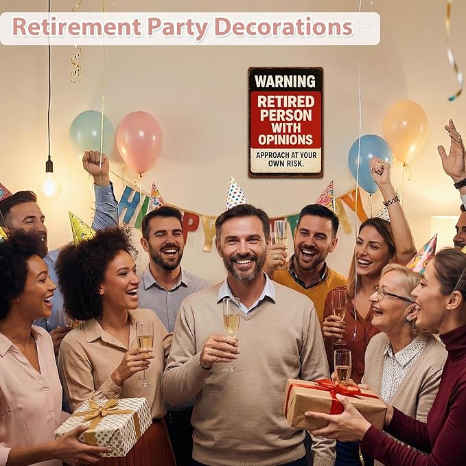MAMAGIFTREE Funny Retirement Warning Sign Christmas Gifts for Retirees, 8x12 Inch Retirement Party Decorations, Man Cave Decor, Funny Retirement Gifts for Woman Men Dad Coworker, Vintage Tin Signs