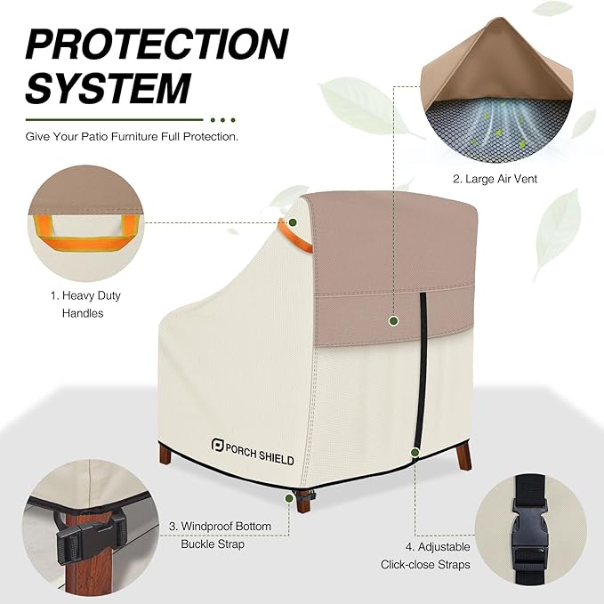 Porch Shield Patio Chair Covers -Waterproof Outdoor Lounge Deep Seat Lawn Chair Cover - 30W x 33D x 34H inch, Light Tan & Khaki