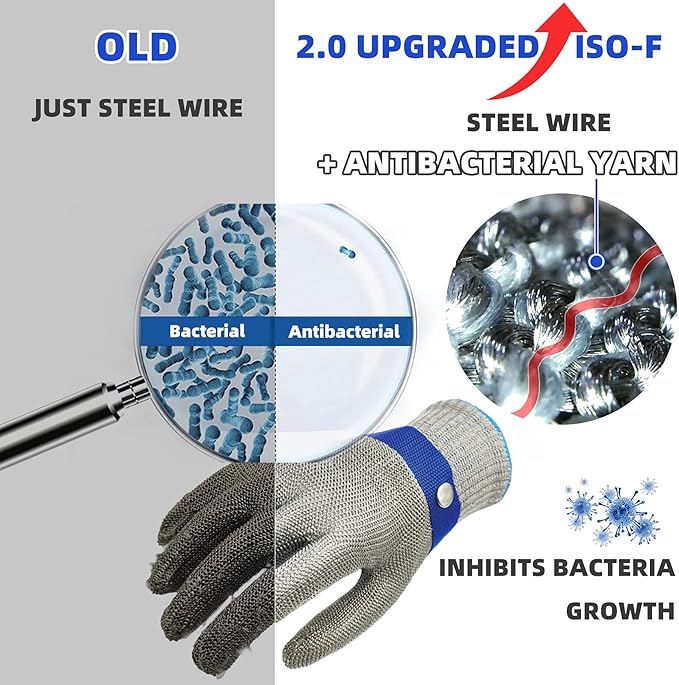 Schwer SlicePro ANSI A9 Cut Resistant Glove PR1707, Food Grade Stainless Steel Wire Metal Gloves, Cutting Gloves for Kitchen, Meat Cutting, Oyster Shucking, Fish Fillet, (XXL, 1 PCS