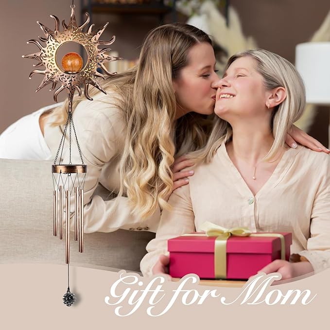Solar Sun Wind Chimes 46" Long Outdoor, Waterproof Sun Wind Bells Light with Crackle Glass Ball for Outside, Clearance Unique Gifts for Mother's Day, Birthday, Women, Girls, Garden Decor