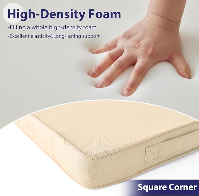 Outdoor Chair Cushions Set of 4 -Waterproof Outdoor Seat Cushions for Patio Furniture, Patio Chair Cushion with Handle and Ties, Square Out Door Chair Pads,18.5" x 16" x 3", Beige