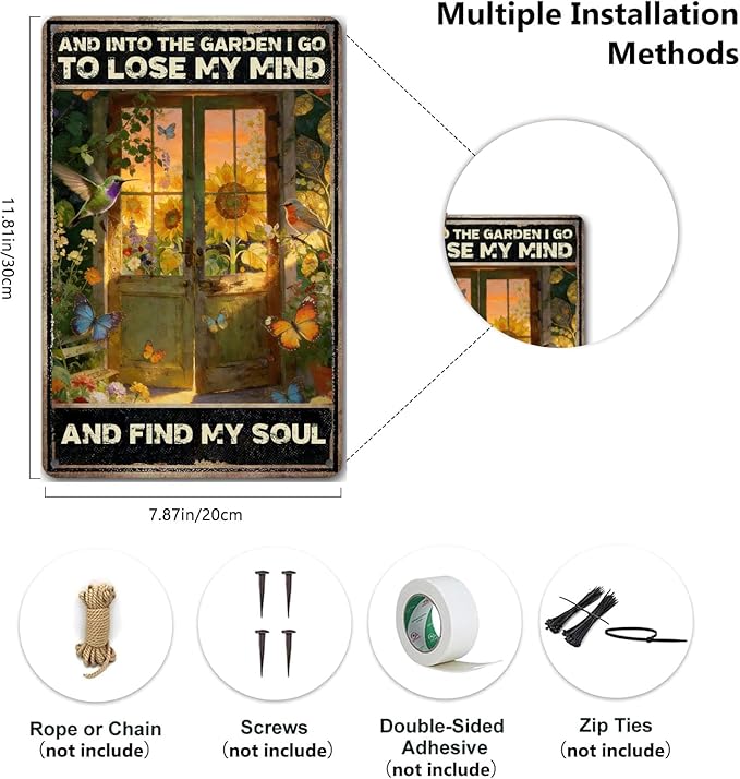 Gardening Gifts And Into The Garden I Go To Lose My Mind And Find My Soul Tin Signs for Home Garden Yard Backyard Patio Porch Decor 8 X 12 Inch