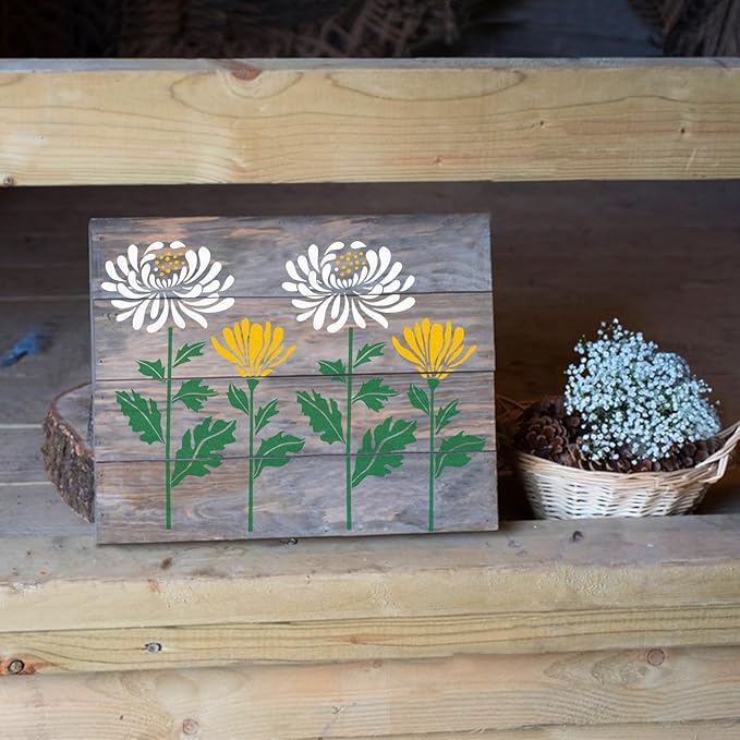 GSS Designs Large Daisy Stencils 16x24Inch Flower Stencils for Painting on Wood Canvas Paper Fabric Floor Wall Furniture Reusable Daisy Wall Stencils for Fence Garden Decor
