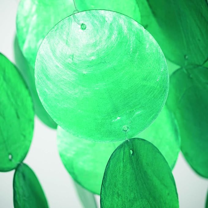 Woodstock Chimes Capiz Waterfall Wind Chime, 40" Patina Green Capiz Round Sea Shell, Handcrafted Ocean Theme Windchime for Outdoor, Patio or Garden Décor (CWPG)