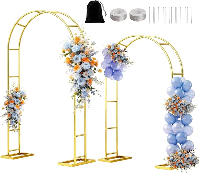 Metal Garden Arch Trellis Arbor Set of 2, 7.2FT+6.6FT Wedding Arch Stand with Steel Frame, Metal Pergola Arbor with Base for Decor Valentines Day Garden Trellis Climbing Plant, Bridal Party Ceremony