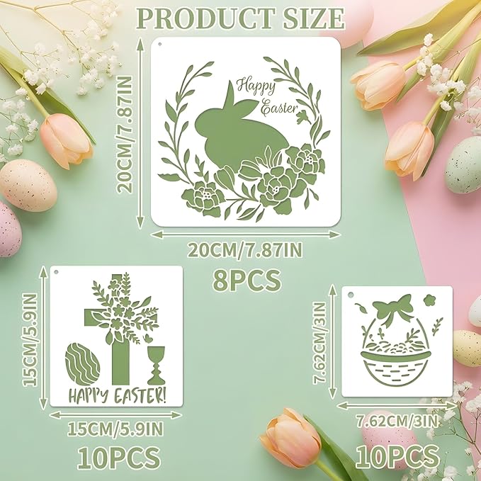Easter Stencils for Painting, 28PCS Plastic Stencils for Crafts Reusable Featuring Bunny & Egg Icons, Drawing Templates for Wood Cards Canvas Glass, Holiday DIY Kit for Kids & Adults