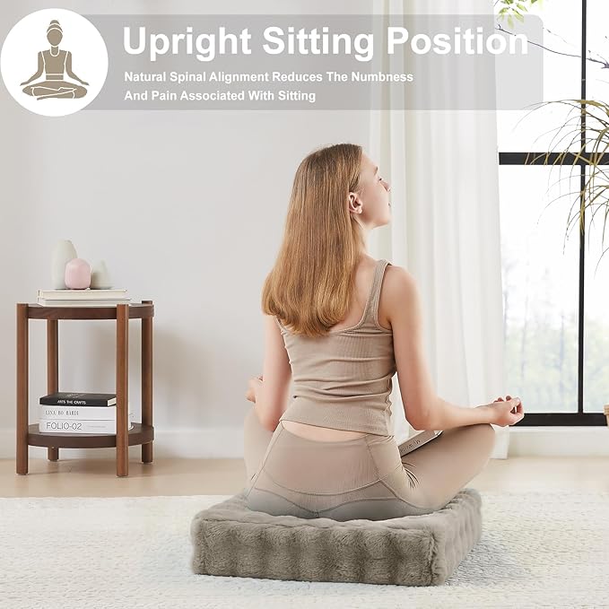 2 Pcs High Density Foam Floor Pillow - Upgraded Large Pillows Seating for Adults - Outdoor Floor Cushion with Soft Tufted Cover - Yoga Pillows for Sitting On Floor - 22 Inch Light Taupe