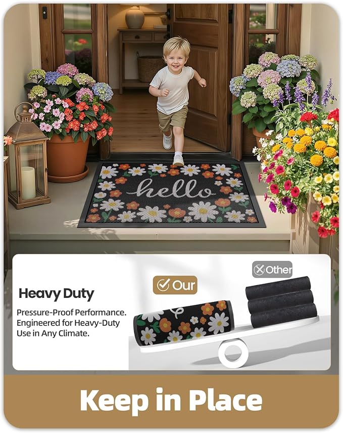 Color&Geometry Outdoor Door Mat, Resilient & Flexible Non-Slip Door Mat 24"x36", Dirt Trapping Waterproof Doormat, Welcome Mat for Porch, Patio & Entryway, Daisy Cream