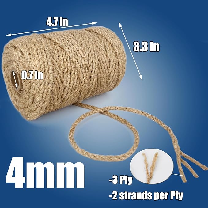 Leecogo 4mm Jute Rope 164 Feet Heavy Duty and Thick Twine Rope for Gardening Arts Crafts Packing Bundling Recycling and Home Decor