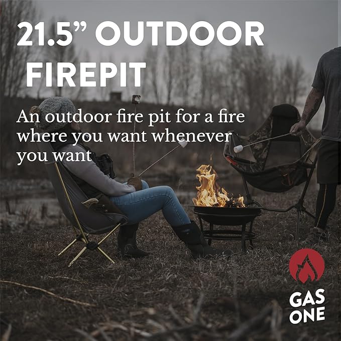 Gas One 22 in Outdoor– Wood Burning Fire Pit with Mesh Lid and Fire Picker – Durable Alloy Steel Fire Pits for Outside – Small Fire Pit for Backyard, Porch, Deck, Camping, BBQ