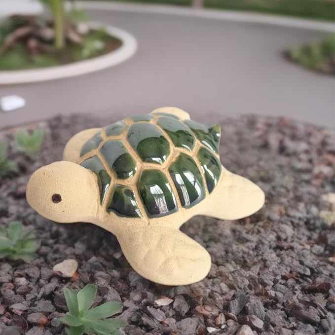 Ceramic Sea Turtle Figurine, White and Green, Ocean Theme Garden Decor, 3.2 x 3.2 x 1.8 inches (Emerald Green)