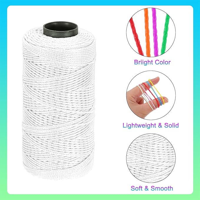 MECCANIXITY Nylon String 3 Strands Twisted Mason Line 1.5mm x 218 Yards Nylon Twine String for DIY Projects, Home Improvement, Gardening, Gift Wrapping, Christmas Party Supplies, White