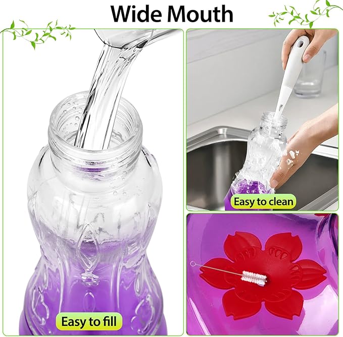 Glass Hummingbird Feeders for Outdoors, Built-in Ant Moat & Leakproof Design, XAROO Hummingbird Feeder with 4 Bee Guard Feeding Ports, 15OZ, Purple, Gifts for Mom Wife Dad, Birthday Gift for Men Women